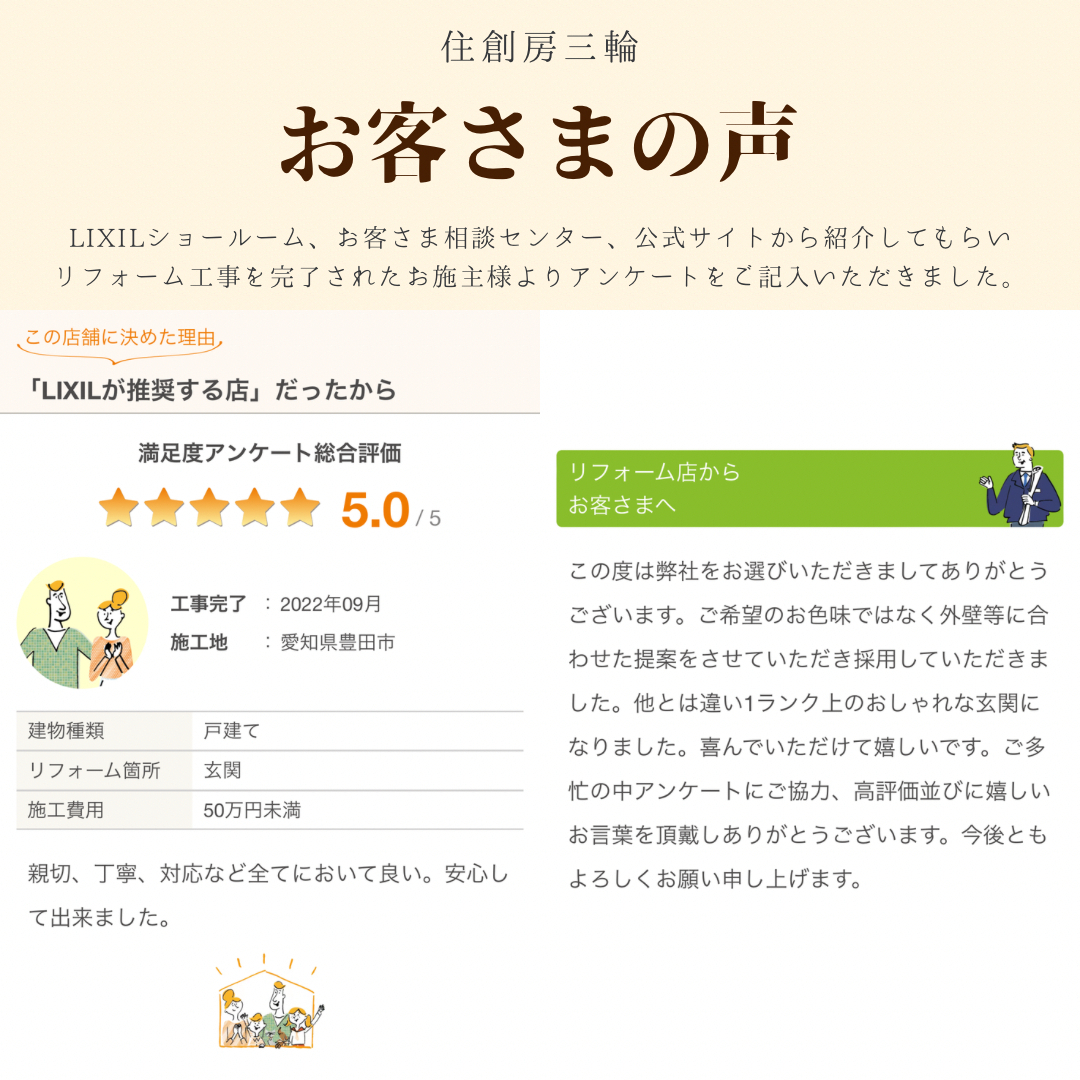 三輪ガラスの補助金解説【豊田市】南向き玄関ドアの色褪せ💦子扉のガラスがズレている築22年の玄関リフォーム🚪のお客さまの声の写真1