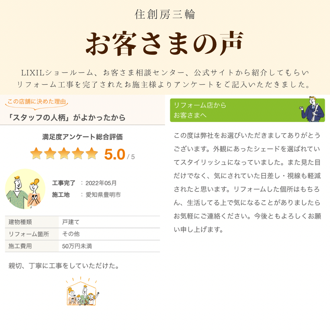 三輪ガラスの【豊明市】外壁と合わせたシェールグレーのスタイルシェード！のお客さまの声の写真1