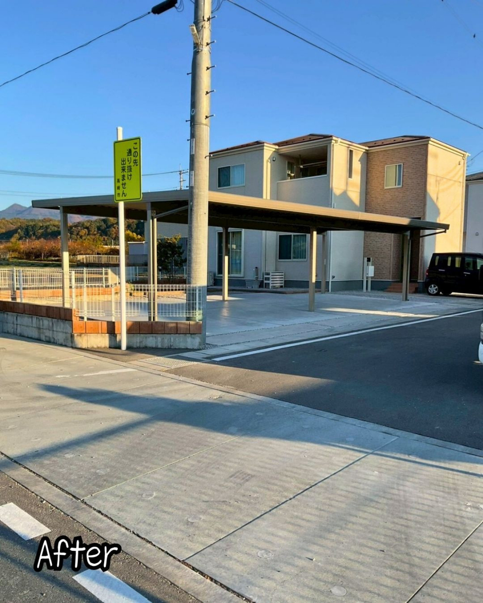 住まいるサポートの高崎市　雨や雪、ヒョウから車を守る！カーポートSWの施工後の写真1