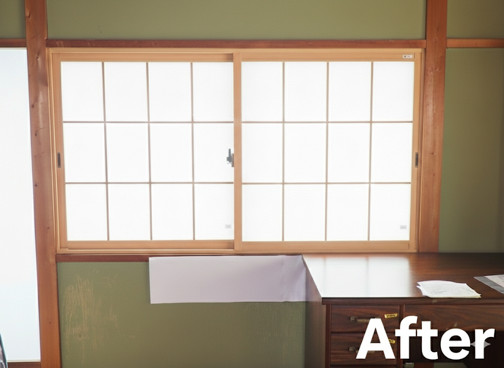 原木工所の和の情緒はそのままに。障子を「断熱ペアガラス」へ変える賢い選択の施工後の写真2
