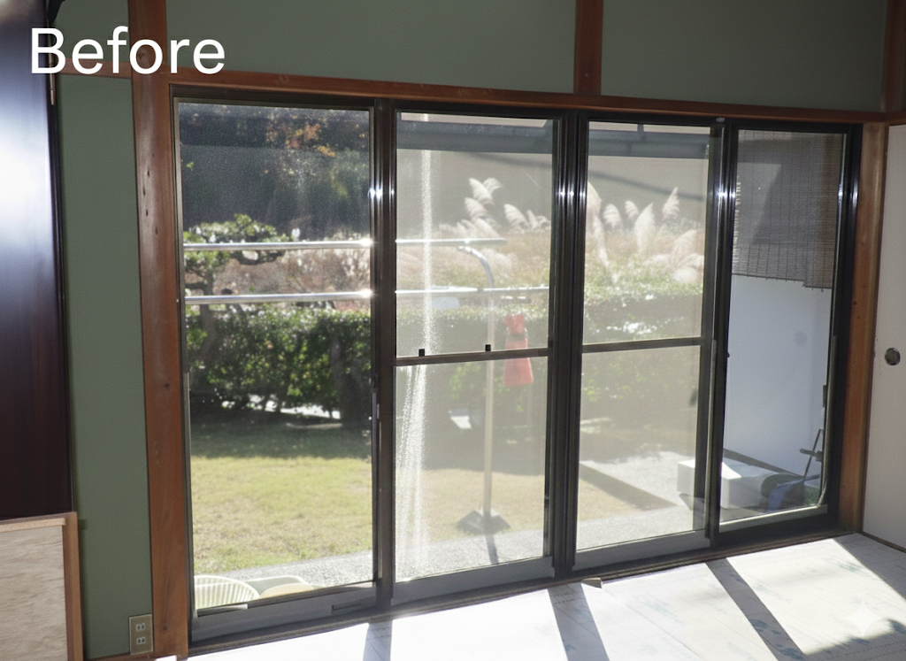 原木工所の和の情緒はそのままに。障子を「断熱ペアガラス」へ変える賢い選択の施工前の写真1