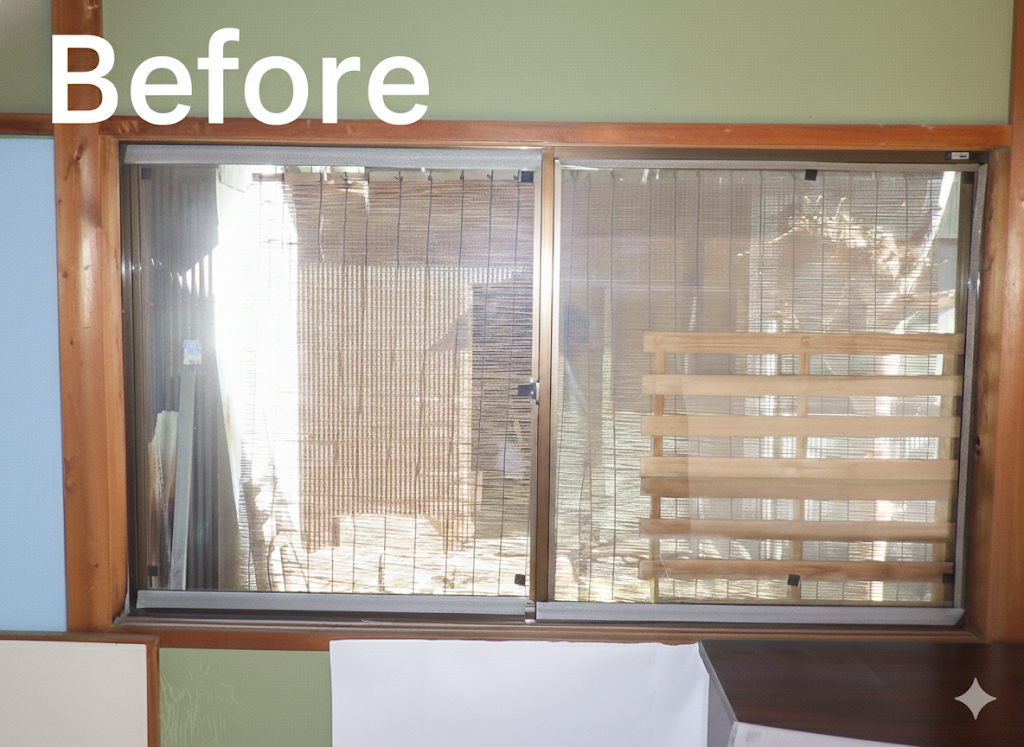 原木工所の和の情緒はそのままに。障子を「断熱ペアガラス」へ変える賢い選択の施工前の写真2