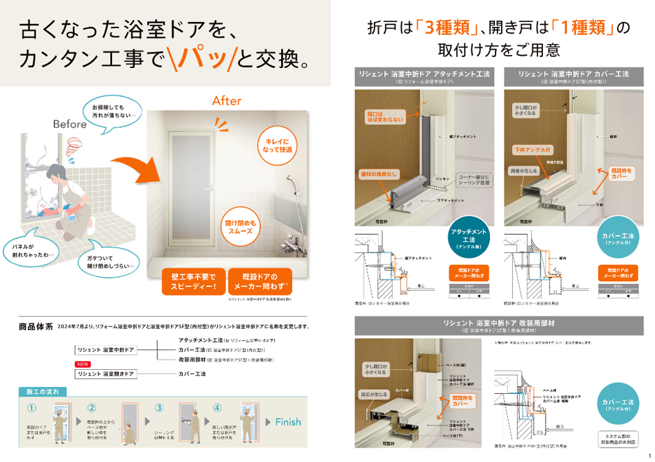大成トーヨー住器のリシェント浴室中折れドア｜浴室ドア交換｜リフォーム｜小田原市の施工事例詳細写真1