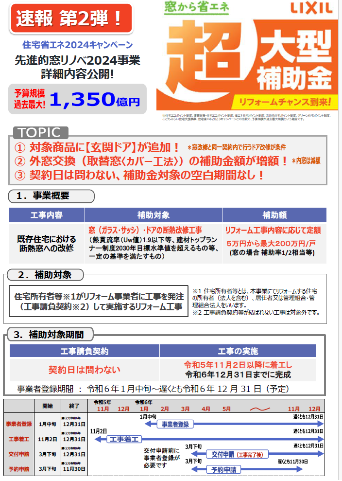 「先進的リノベ２０２４事業」「子育てエコホーム支援事業」 大成トーヨー住器のイベントキャンペーン 写真1