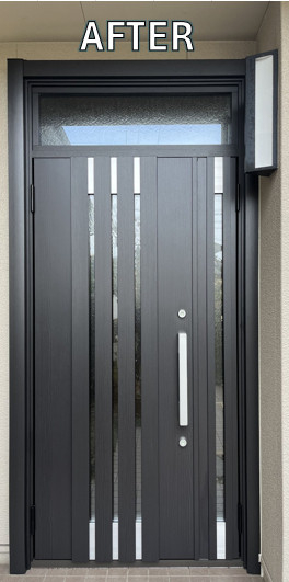 窓お助け隊ホリカワの【名古屋市緑区】玄関ドアの歪みを解消し、隙間風を防ぐ断熱玄関ドアリフォームの施工後の写真1