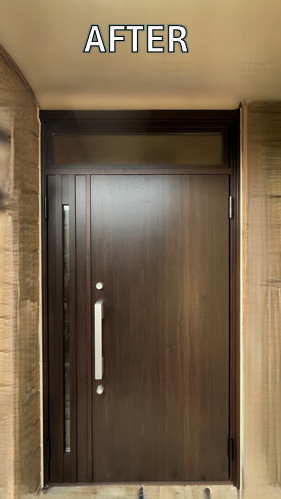 窓お助け隊ホリカワの【尾張旭市】玄関ドアの傾き、下枠の歪みで開閉困難に。リシェント玄関ドアへ取替リフォームの施工後の写真1