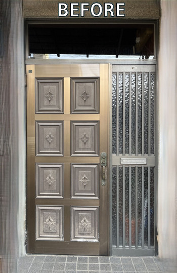 窓お助け隊ホリカワの【名古屋市中村区】玄関ドアが閉まらない不具合を解消！リシェント玄関ドア3で快適リフォームの施工前の写真1