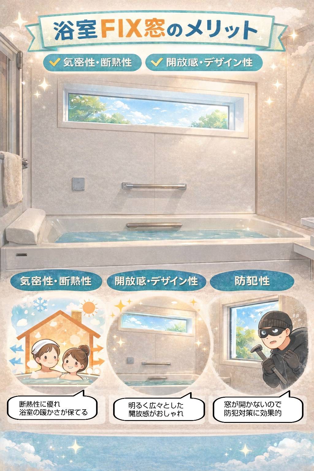 ユーライフの浴室の窓を開閉できないFIX窓にしました‼の施工事例詳細写真1