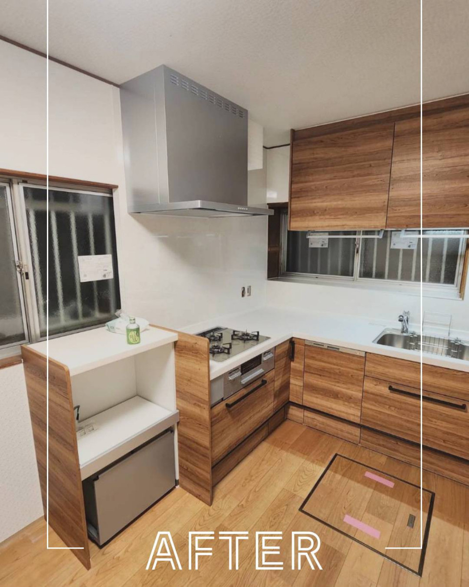 ユーライフの収納たっぷりのL字型キッチンへリフォームしました✨の施工後の写真1