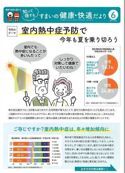 室内熱中症予防で今年も夏を乗り切ろう『すまいの健康・快適だより6月号』 北摂トーヨー住器のブログ 写真1