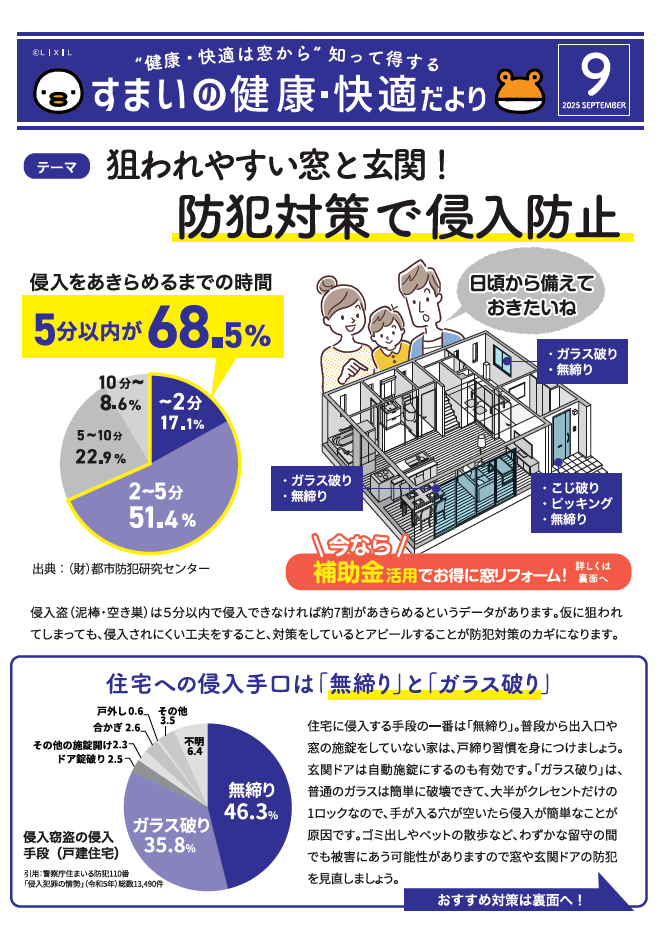 すまいの健康・快適だより 2025年9月号（防犯対策特集） トーヨー建材のブログ 写真1