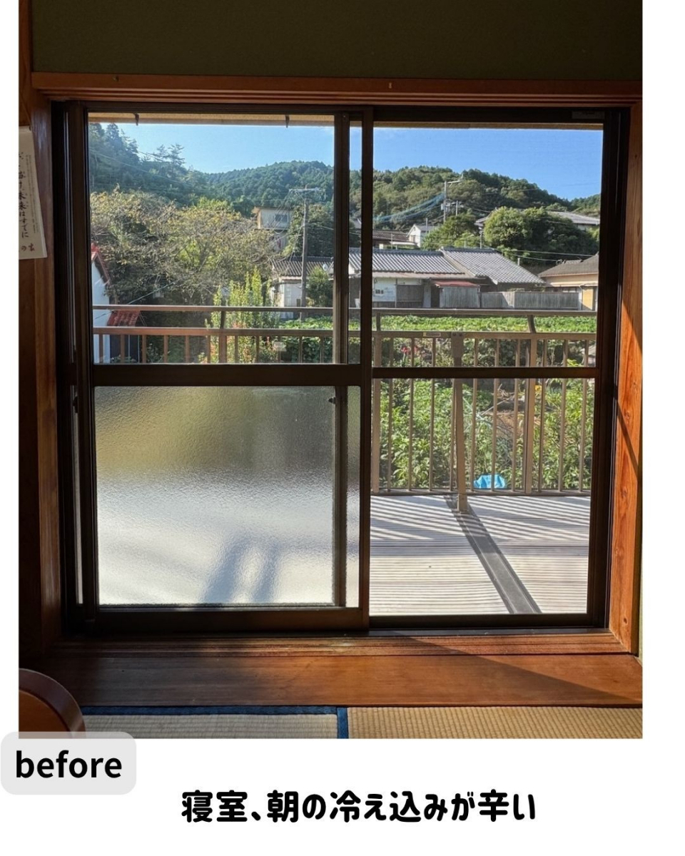 長崎サッシ工業の寝室の寒さが解決!内窓(インプラス)設置工事の施工前の写真1