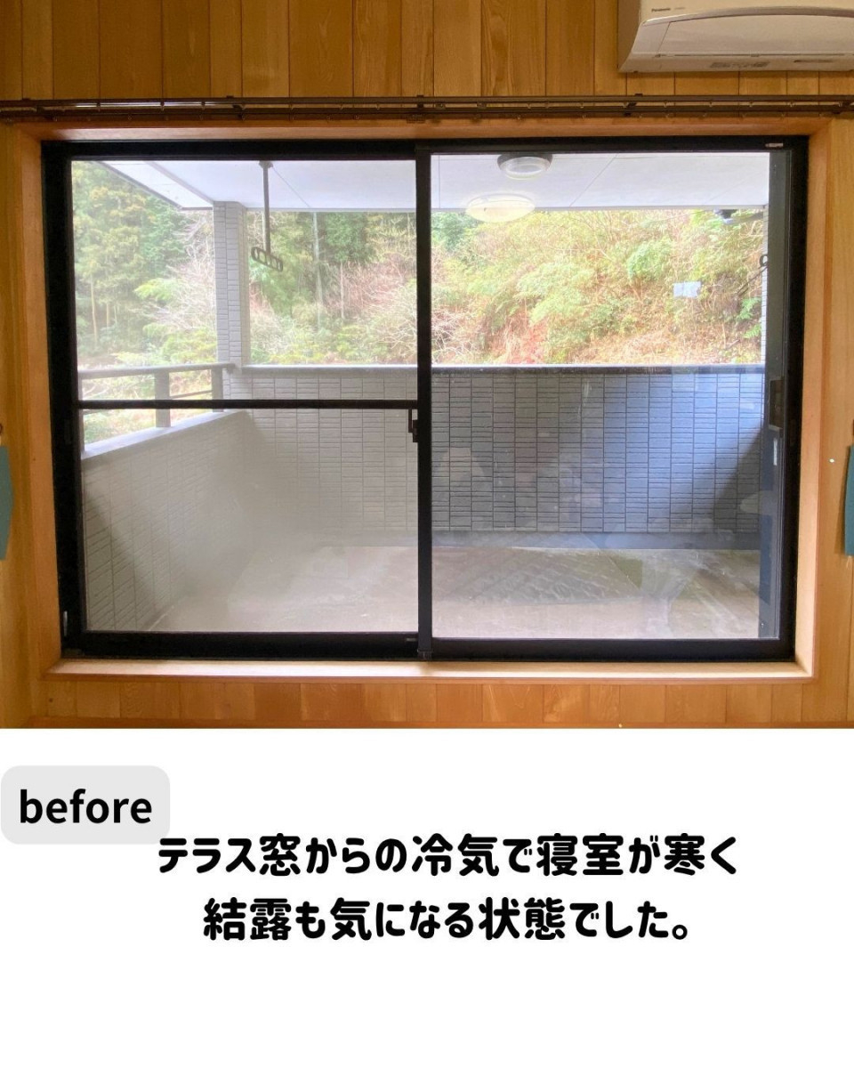 長崎サッシ工業の【長崎県波佐見町】内窓で寝室の寒いを解決　テラス窓にインプラスの施工前の写真1