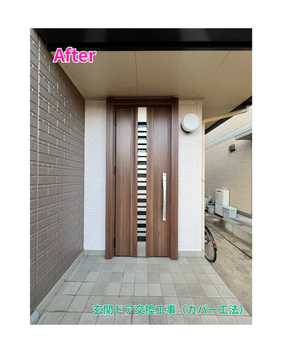 田中ガラスの【玄関ドア｜カバー工法】玄関ドア交換工事　リシェント～剥がれは、交換のサイン。～の施工後の写真1