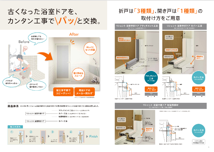 藤野トーヨー住器 富津中央の『千葉県稲毛区』浴室中折れドア交換　ＬＩＸＩＬリシェント浴室中折れドアの施工事例詳細写真1