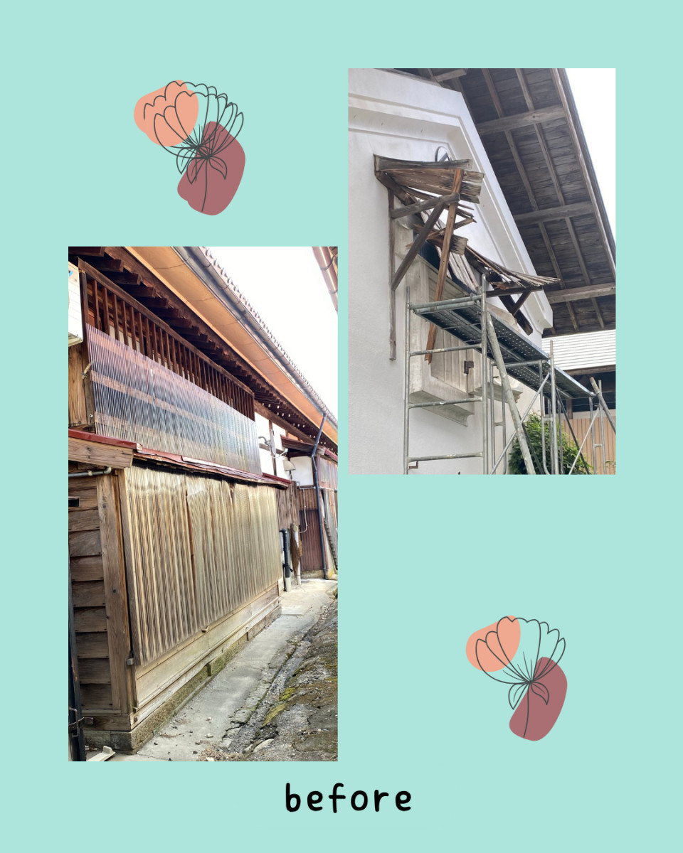 佐藤勘建材の蔵の庇(ひさし)・屋根修復、外壁ポリカ波板張替工事いたしました。の施工後の写真1