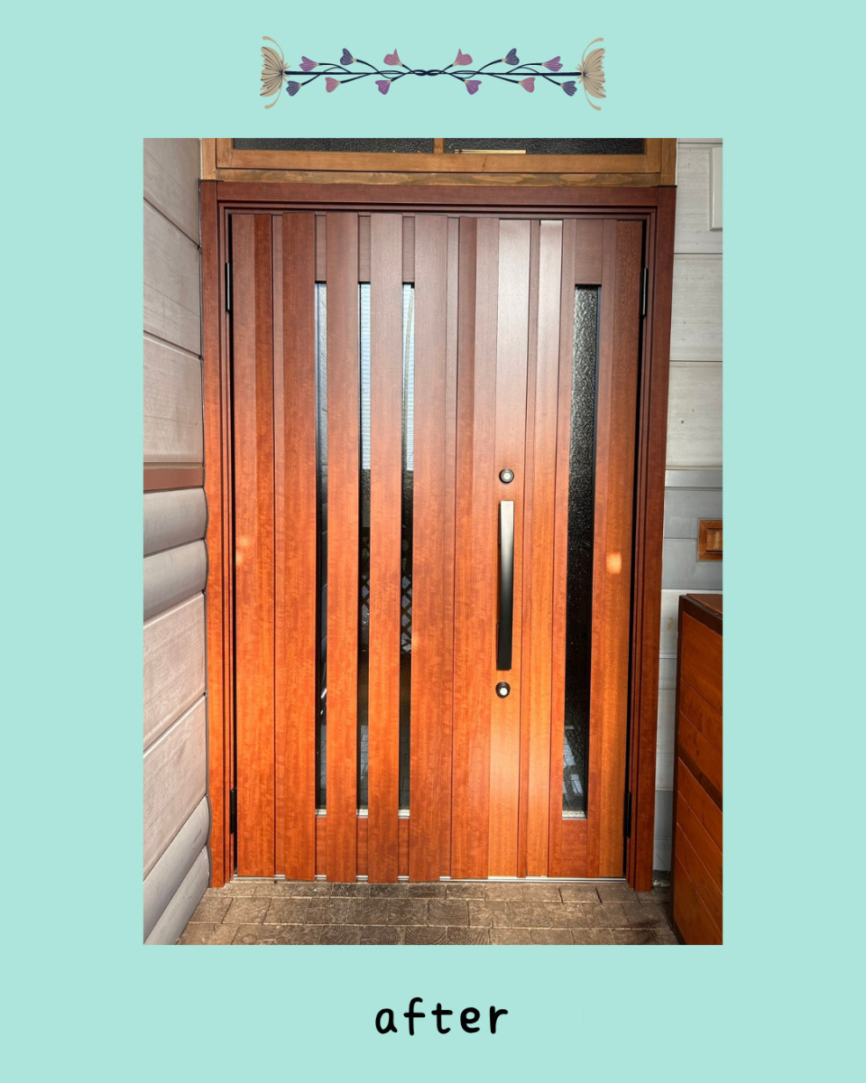 佐藤勘建材の玄関リシェントドア工事いたしました。の施工後の写真1