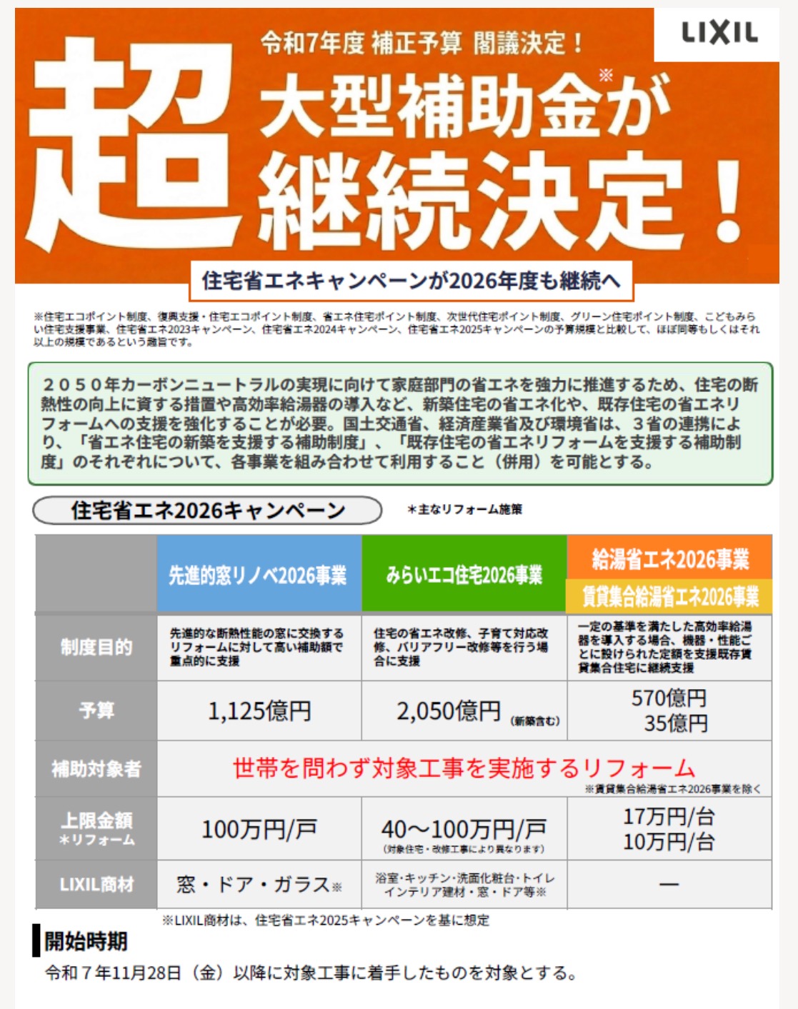 【速報】2026年も窓リフォーム補助金が継続決定!今がチャンス! 石黒産業のイベントキャンペーン 写真1