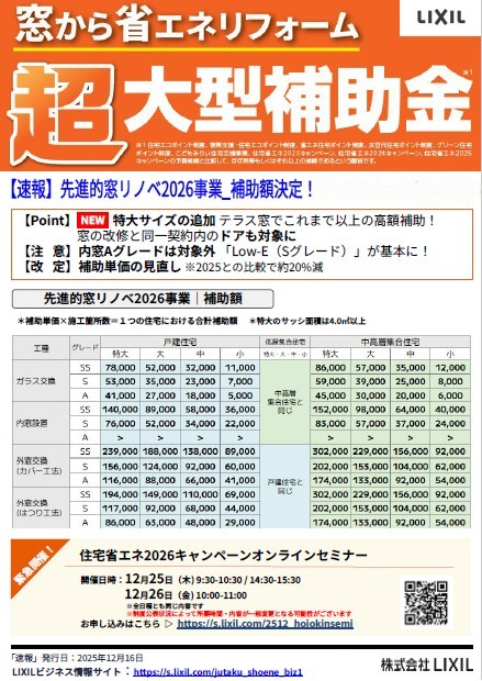 【最新情報】先進的窓リノベ2026の追加内容をわかりやすく解説 吉村硝子のイベントキャンペーン 写真6