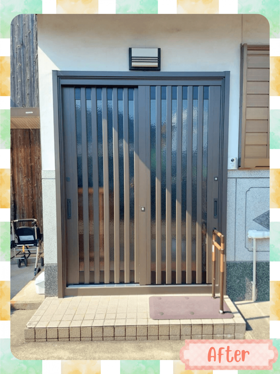 播州トーヨー住器 中播支店の🏠朝来市🏠和風のお家にもピッタリ!古い玄関引戸が1日で快適に✨の施工後の写真1