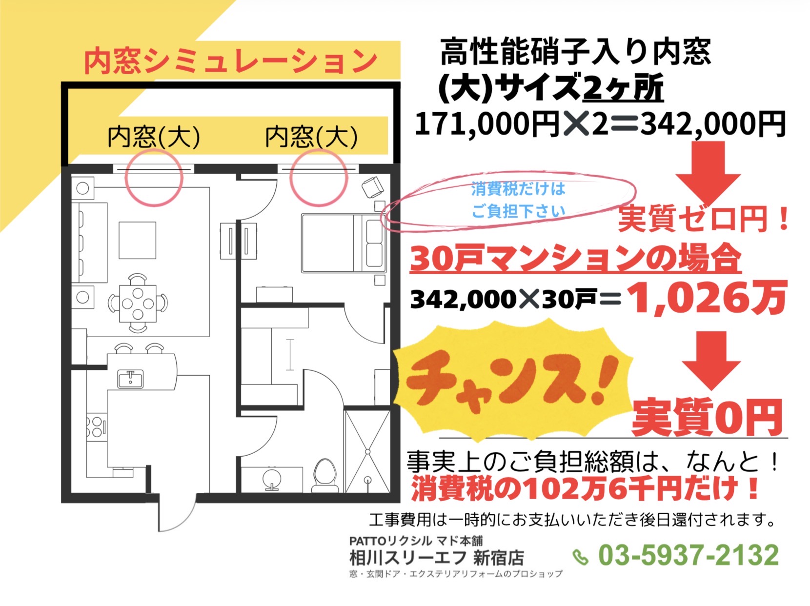 2026年 東京都の賃貸補助金 内窓と玄関ドア交換はマド本舗新宿にお任せください 相川スリーエフ 新宿店のイベントキャンペーン 写真3