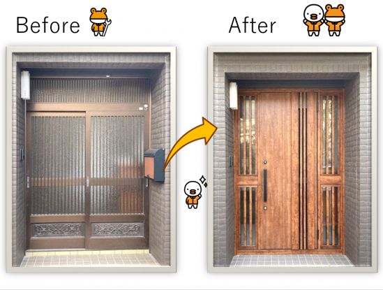 山商トーヨー住器の長崎市で玄関引戸を玄関ドアにリフォーム施工事例写真1